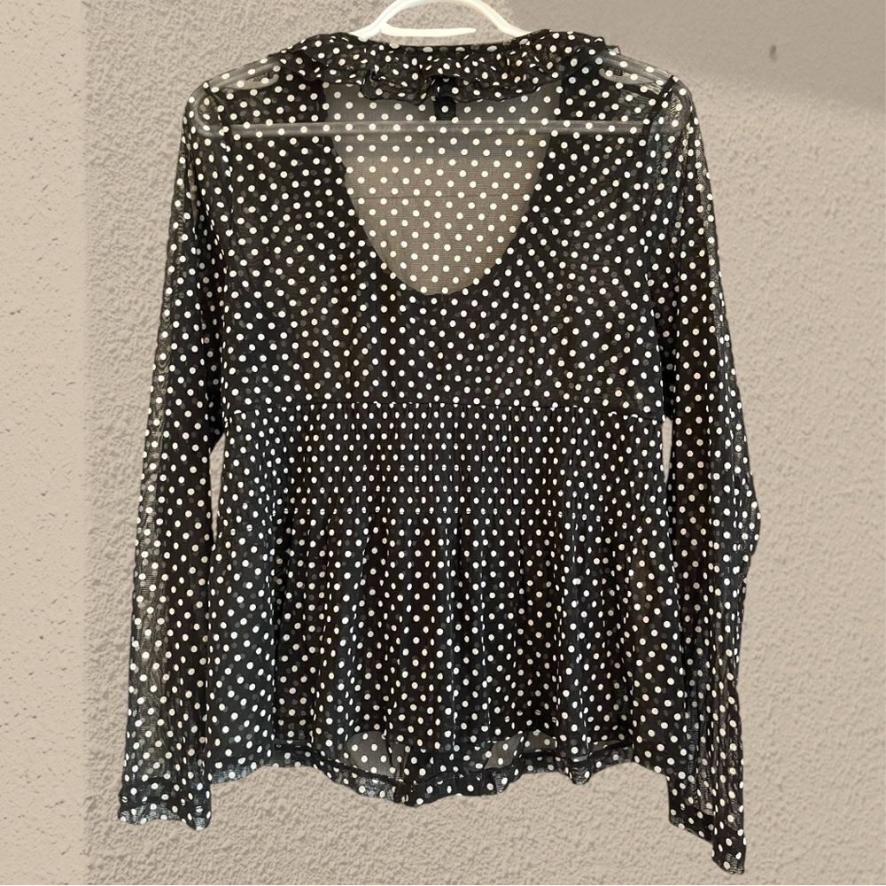 Black and white polka dot mesh ruffled blouse - Picture 5 of 9